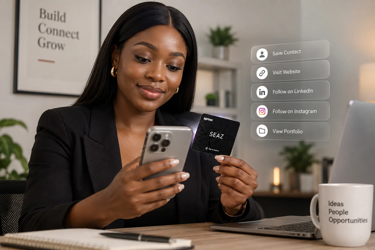 A business owner reviewing the page opened by the card